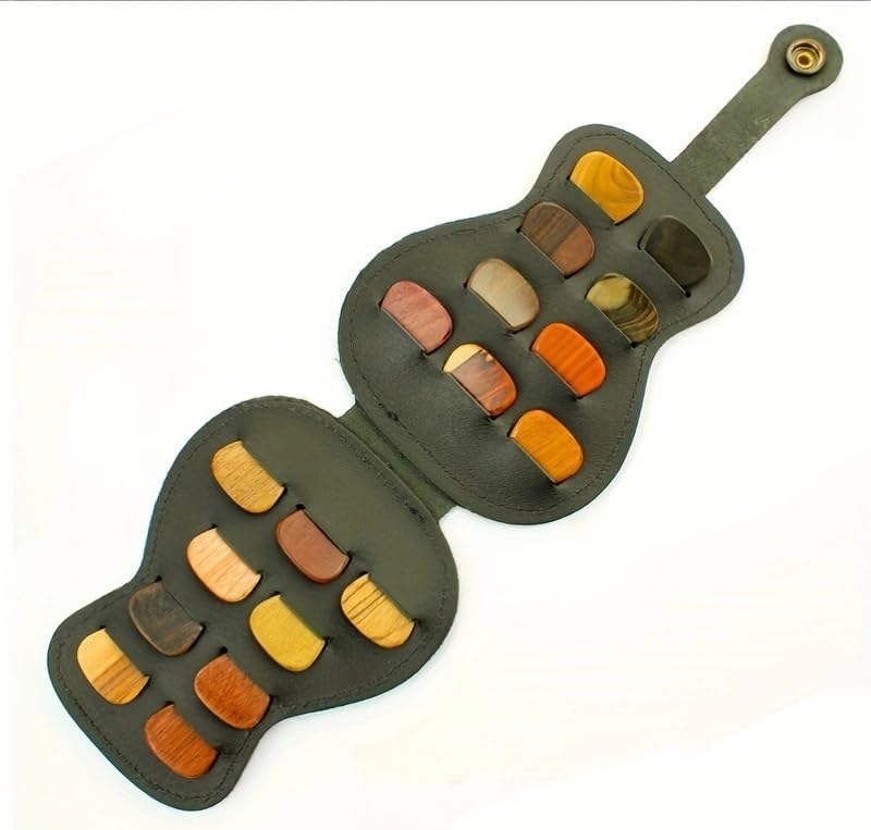 GRBVFDS Leather Guitar Pick Holder Case,Handmade PU Leather Guitar Plectrum Holder with 18 Slots for Guitar Picks (brown) - Image 2